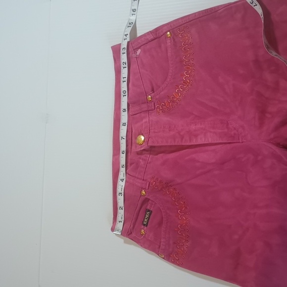 Escada Pink Ombre Tie Dye Embroidered Heart Straight Leg Jeans A23 - Picture 3 of 7